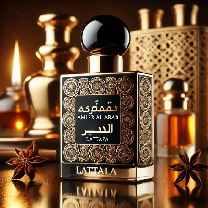 luxurious perfume bottle labeled Asdaaf Ameer Al Arab by Lattafa